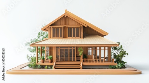 Wooden model house, architectural display, interior view, design, showcase photo
