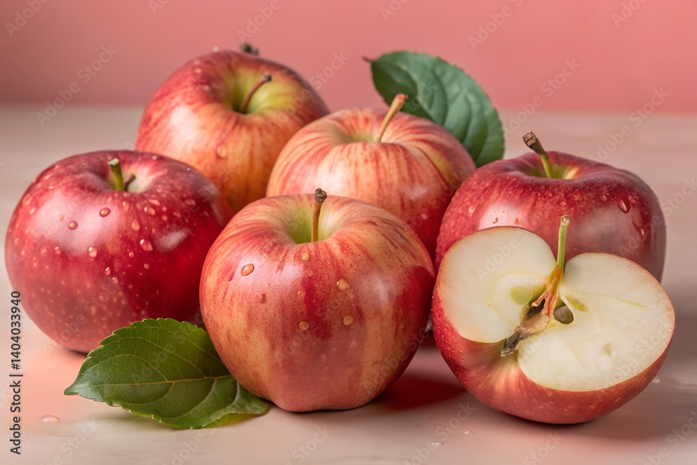 Red apples with green leaves fresh fruit healthy eating, Red apples with green leaves fresh fruit healthy eating,