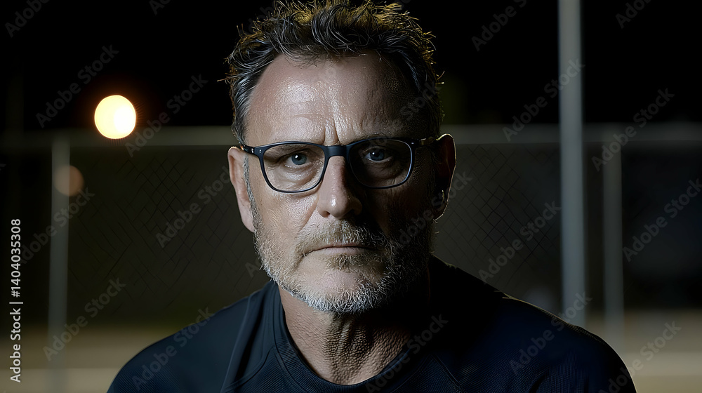 Obraz premium Close Up Portrait Of Man With Glasses In The Night