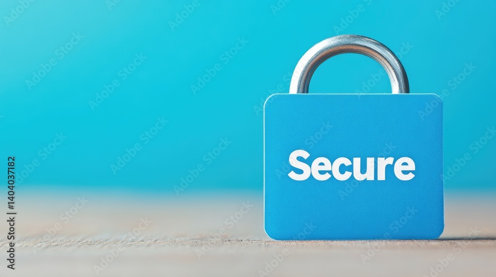 Blue Padlock with Secure Text on Wooden Surface Data Protection Concept Image Blue Padlock with Secure Text on Wooden Surface Data Protection Concept Image