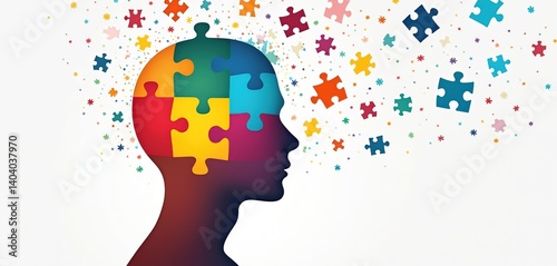 Wallpaper Mural Human head profile puzzle illustration represents mental health, psychotherapy, brain problems. Jigsaw puzzle pieces connect inside head. Cognitive psychology concept, mental health care, brain Torontodigital.ca