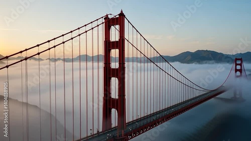 Majestic Golden Gate Bridge Emerging from a Sea of Fog at Sunrise