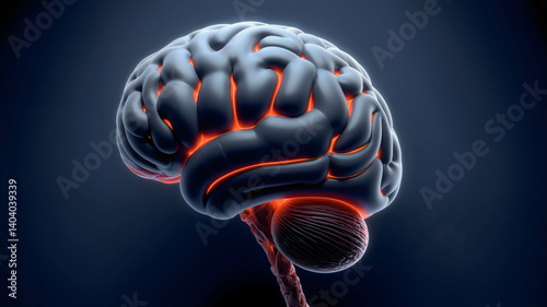 grey brain with orange lines