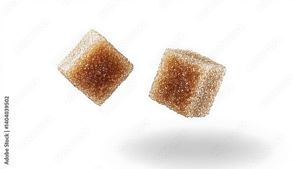 Floating Brown Sugar Cubes on Light Background with Shadow Effect Floating Brown Sugar Cubes on Light Background with Shadow Effect