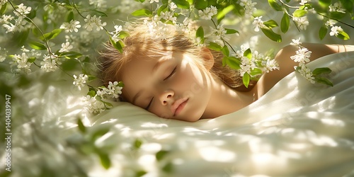 Girl Sleeping in Blooming Garden