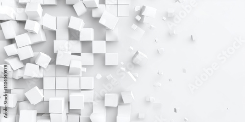 Heap of different scaled white boxes geometrical background wallpaper banner pattern flat lay from above, fading out with copy space 
