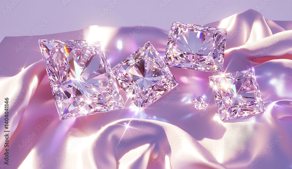 Beautiful Sparkling Diamonds on Soft Silk Fabric Background Beautiful Sparkling Diamonds on Soft Silk Fabric Background