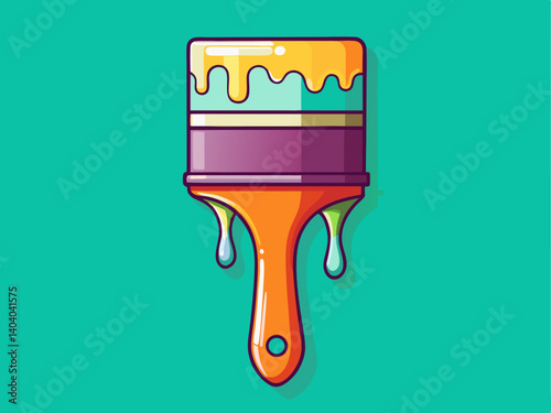 A professional vector of a dipped paintbrush dripping color, placed on a soft teal background, high-resolution and artistic design