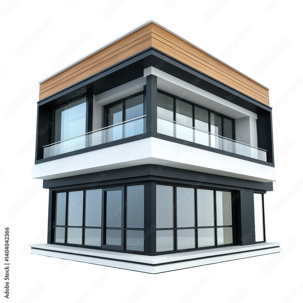 modern two story building with large glass windows and flat roof, featuring sleek design and balcony on upper floor. structure combines dark and light colors for contemporary look modern two story building with large glass windows and flat roof, featuring sleek design and balcony on upper floor. structure combines dark and light colors for contemporary look