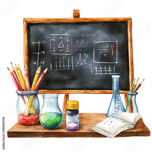 watercolor of Chalkboard With Formulas, vector, isolated on a white background.