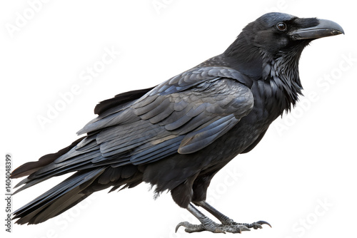 Majestic black raven bird isolated on the transparent background