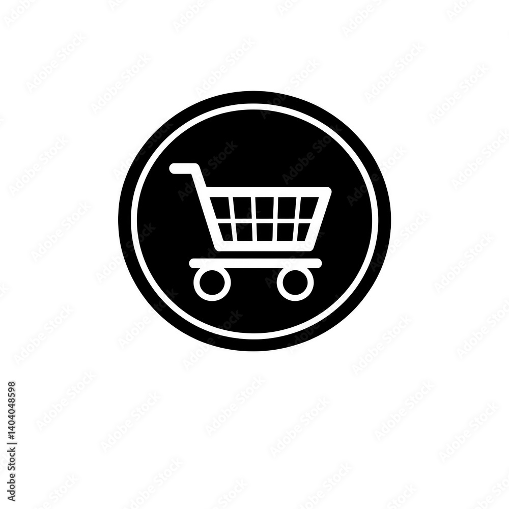 simple black shopping cart icon is centered within circular border, symbolizing online shopping or e commerce. minimalist design conveys modern and straightforward approach simple black shopping cart icon is centered within circular border, symbolizing online shopping or e commerce. minimalist design conveys modern and straightforward approach