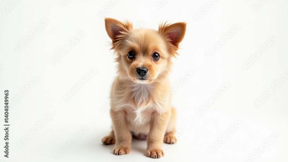 Smallbreed terrier puppy sits adorably against a plain background in a bright indoor setting Smallbreed terrier puppy sits adorably against a plain background in a bright indoor setting