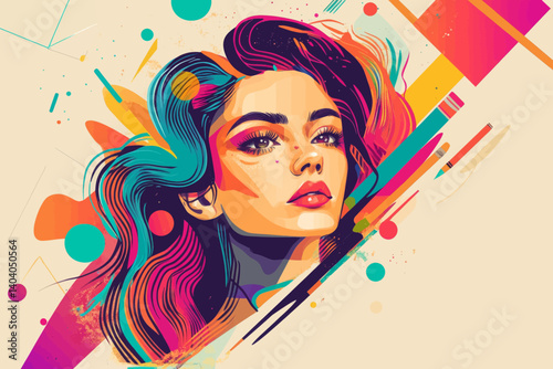 Female illustrator madness is depicted in a flat modern style with CMYK pastel colors, created using Stock