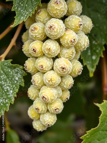 Macro of Grape Powdery Mildew This severe disease is caused by the fungus Erysiphe necator afflicts grape growing regions worldwide