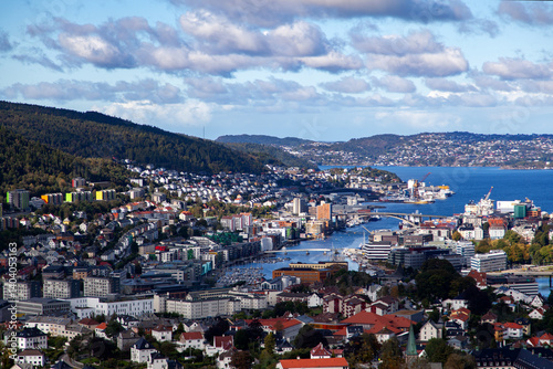 Sunny Day  in Bergen: City, Marina, and Mountain Views