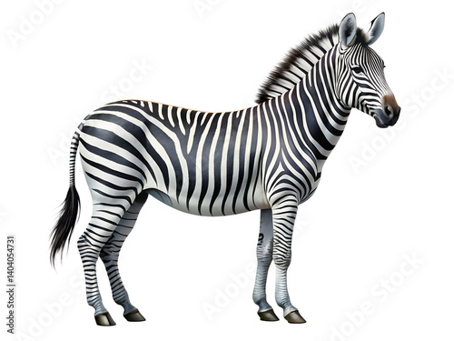 striped zebra on an isolated white background 