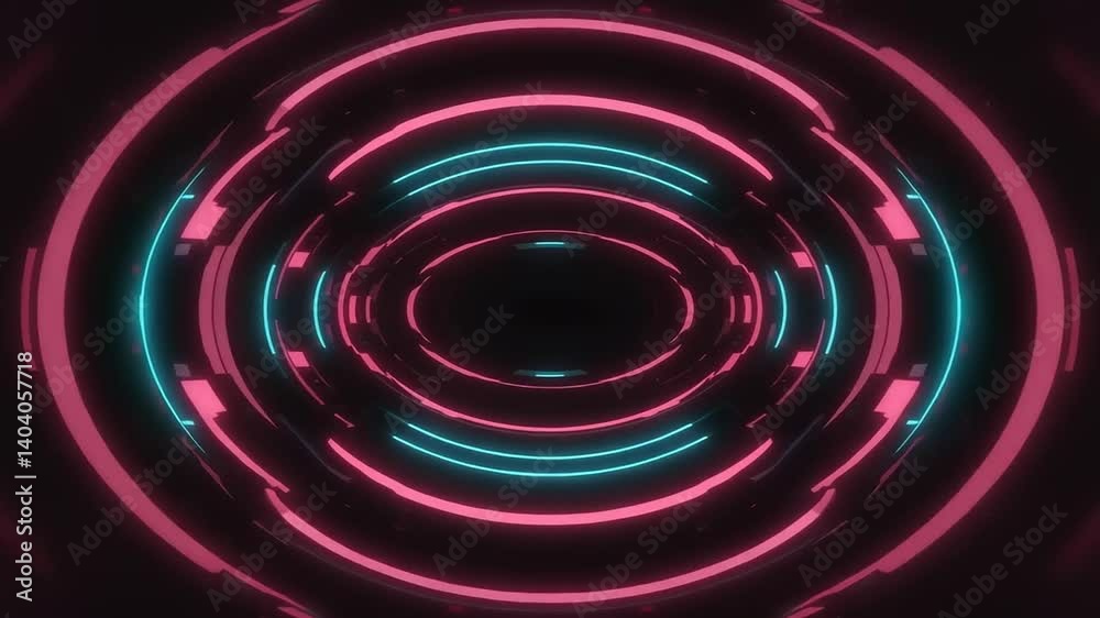 Abstract glowing concentric circles tunnel in pink and teal. Abstract glowing concentric circles tunnel in pink and teal.