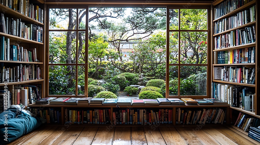 Serene Library Garden View Serene Library Garden View