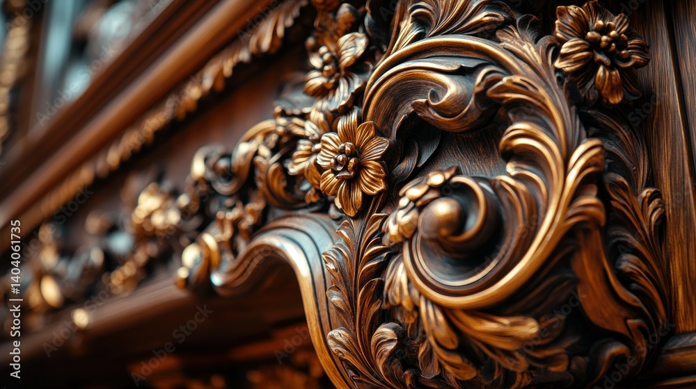 Fototapeta premium Ornate wooden carving detail. Intricate, detailed, and rich in design