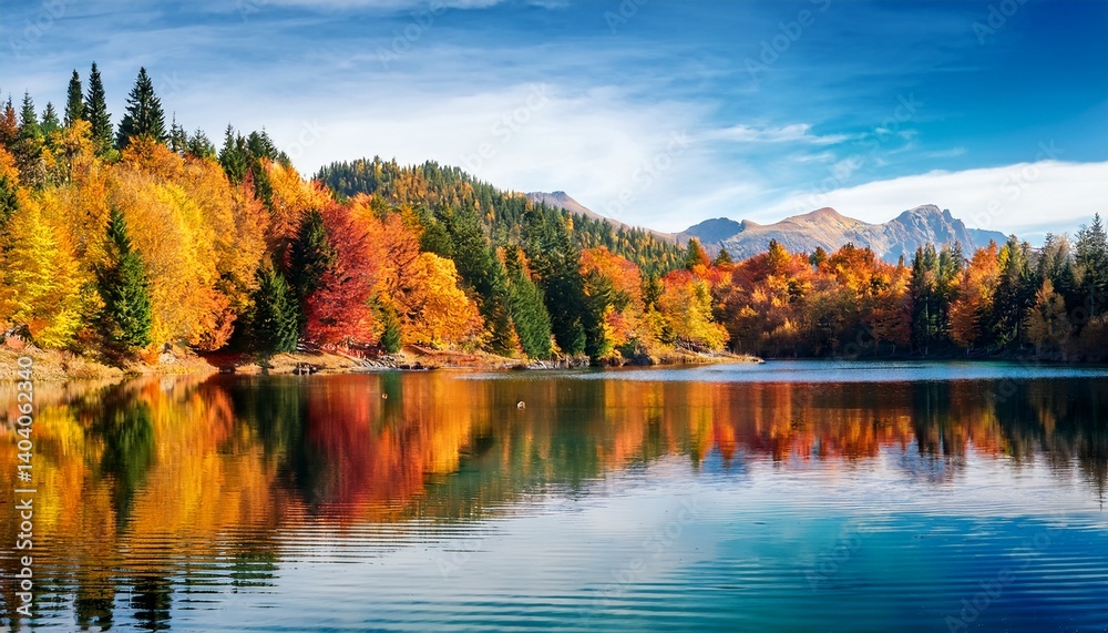 Obraz premium autumn landscape with colorful forest in the lake
