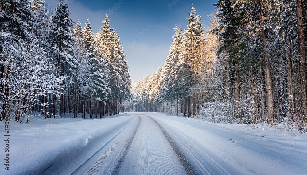 Obraz premium Forest road in Winter