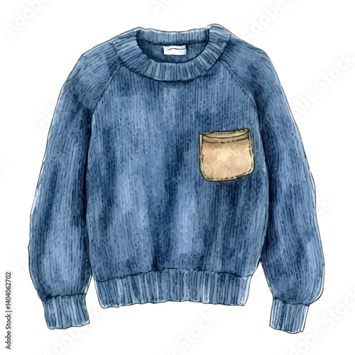 Cashmere Sweater With Elbow Patches, vector watercolor illustration, isolated on a white background.