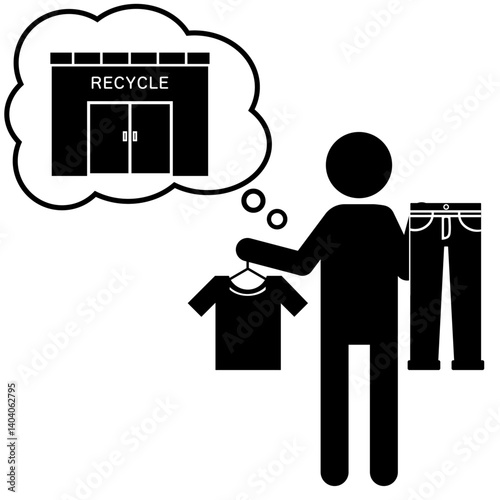 服をリサイクルショップに持ち込むことを考える人のピクトグラム