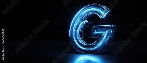 Wallpaper Mural Glowing Blue Neon Letter G on Black Background. Torontodigital.ca