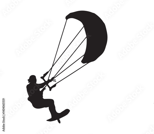 Kitesurfing Silhouette on White Background – Extreme Water Sport Vector Icon

