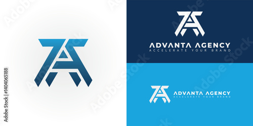 The dynamic emblem features the intertwined initials AA, creating a bold geometric design tailored for the Marketing and Advertising sector. The logo symbolizes forward movement and strategic reach