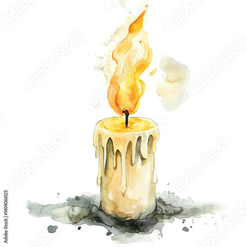 Candle Being Blown Out, watercolor vector, isolated on a white background.