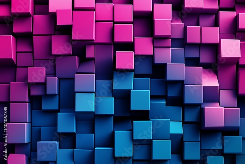 Neon Purple and Blue Geometric Cubic Pattern Background with Futuristic and Modern Abstract Design Elements