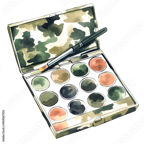 watercolor of Camouflage Face Paint Palette, vector, isolated on a white background.