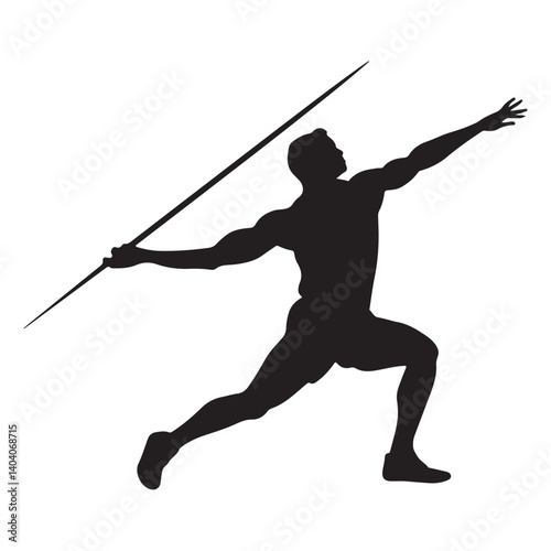 Javelin Thrower Silhouette on White Background – Athletic Sports Action Vector

