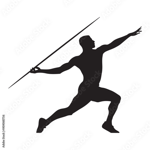 Javelin Thrower Silhouette on White Background – Athletic Sports Action Vector

