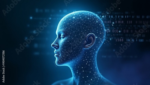 Ai human head digital technology concept for artificial intelligence and machine learning design 3d render