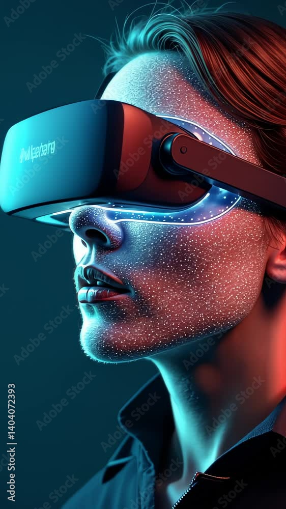 Woman experiencing virtual reality with high-tech headset. Mixed Reality in Virtual Medicine.