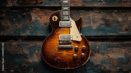 Vintage electric guitar on weathered wood