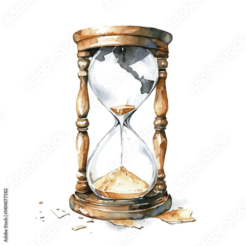 Broken Hourglass, watercolor vector, isolated on a white background.