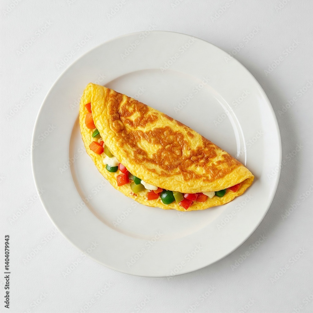 Filled omelet with vegetable on the plate on the white background. Filled omelet with vegetable on the plate on the white background.