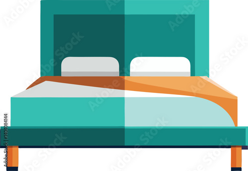 Modern Double Bed Icon - Teal and Orange Design Element