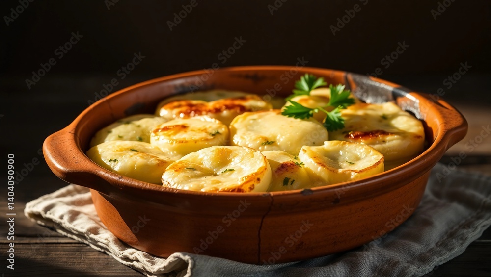 golden brown scalloped potatoes baked potatoes rustic dish parsley garnish cheesy potatoes moody lighting comfort food homemade meal
golden brown scalloped potatoes baked potatoes rustic dish parsley garnish cheesy potatoes moody lighting comfort food homemade meal