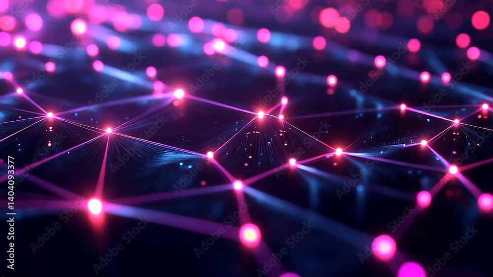 Abstract network nodes glow, digital connections, dark background, tech concept