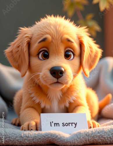 adorable apology, a heartfelt 'i'm sorry' from a big-eyed puppy on a cozy blanket