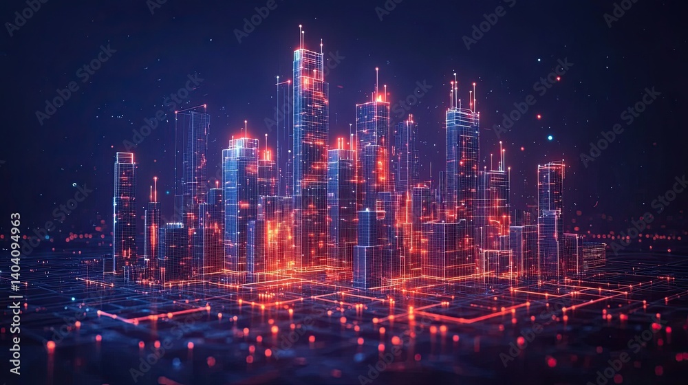 Obraz premium Low-Poly Wireframe Smart City and Wi-Fi Automation Concept on Dark Blue 