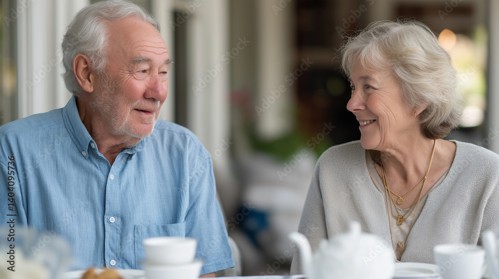 A cozy breakfast on a porch shared by an elderly couple A cozy breakfast on a porch shared by an elderly couple