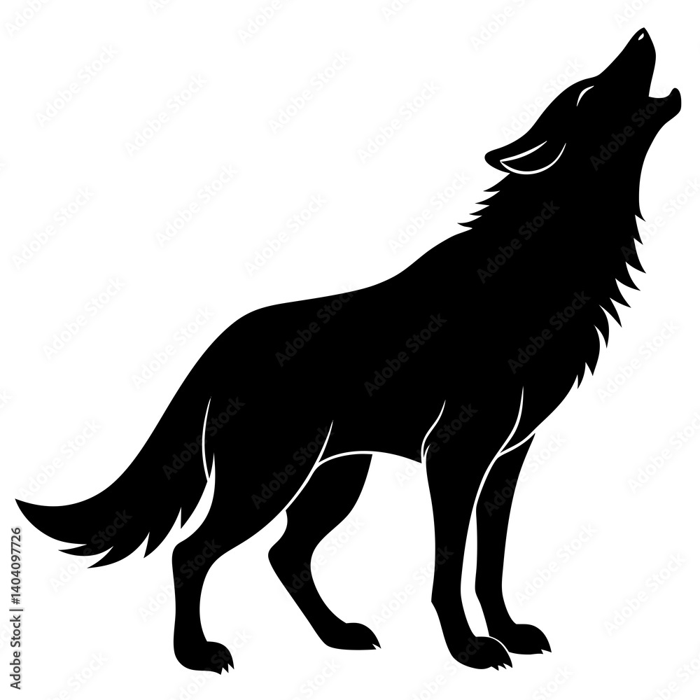 Fototapeta premium wolf howling silhouette vector isolated on white background