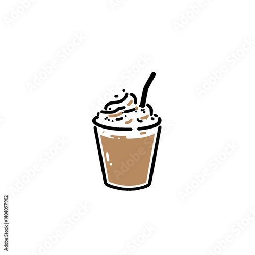 Iced coffee drink with whipped cream on white