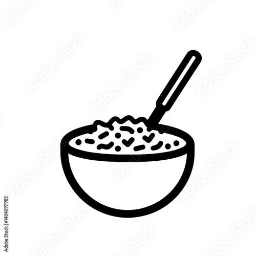  Bowl of food icon in black and white line style